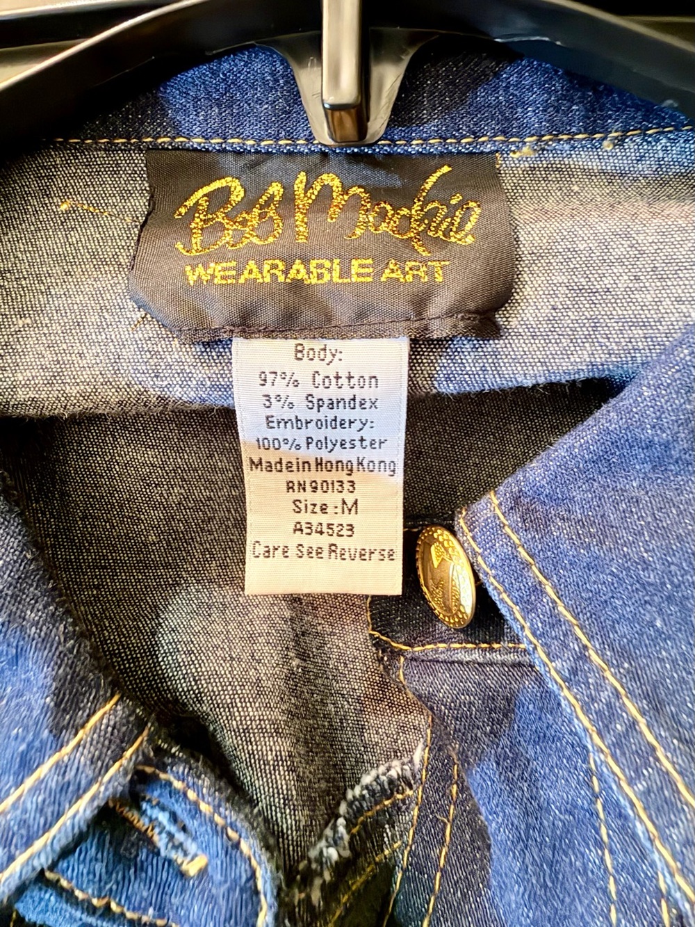 Lot2 SZ MED Bob Mackie Wearable Art Dark Denim Shirt Jacket Embroidered & Hat - Picture 3 of 16